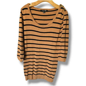 Forever 21 women's brown striped shoulder button detailing tunic sweater medium